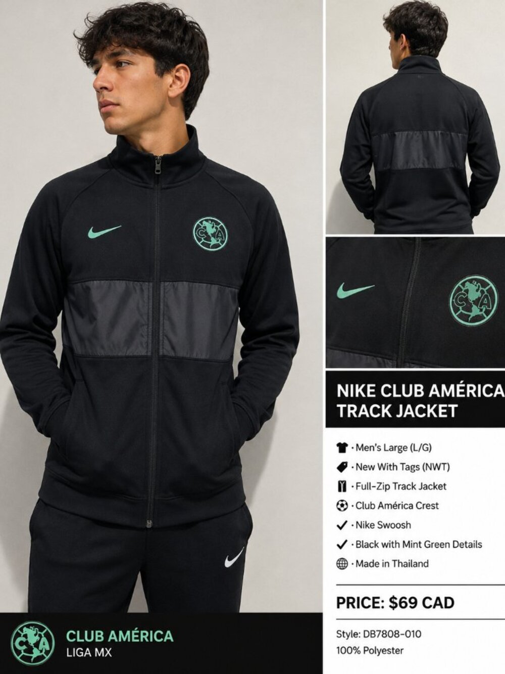 Nike Club América Soccer Track Jacket Men’s L Black NWT